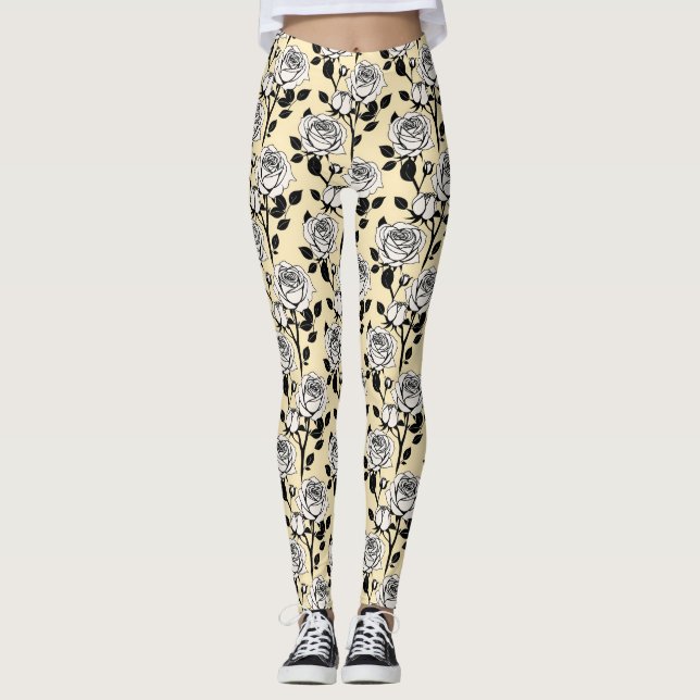 Simple Black And White Roses In A Graphic Style  Leggings (Framsida)