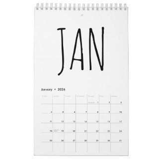Simple Black and White Script Writing 2026 Kalender