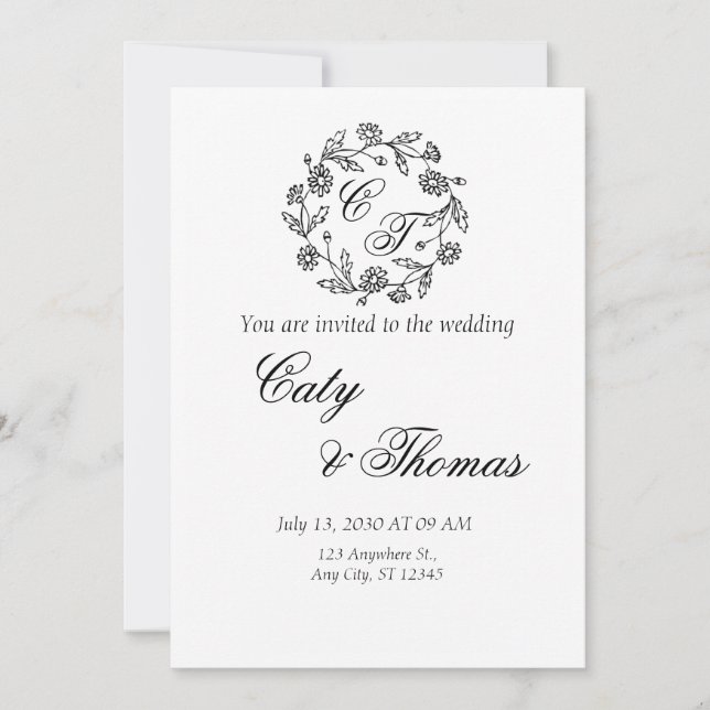 Simple black and white weeding invitation inbjudningar (Framsida)