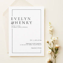 Simple Black Border Modern Typography Wedding Inbjudningar