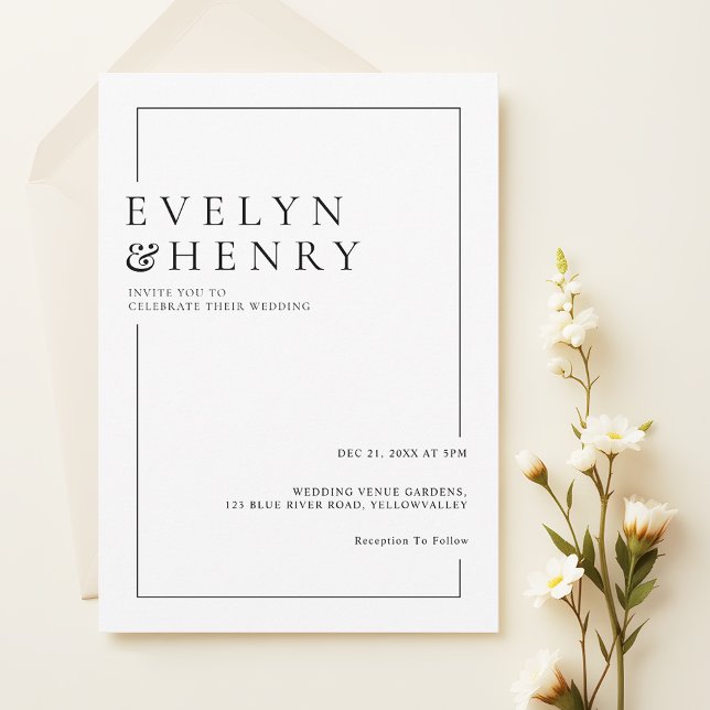 Simple Black Border Modern Typography Wedding Inbjudningar (Skapare uppladdad)