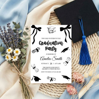 Simple  Black Bow graduation party invitation Inbjudningar