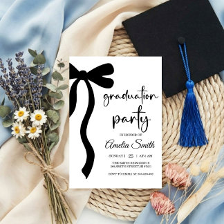 Simple  Black Bow graduation party invitation Inbjudningar
