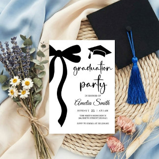 Simple  Black Bow graduation party invitation Inbjudningar