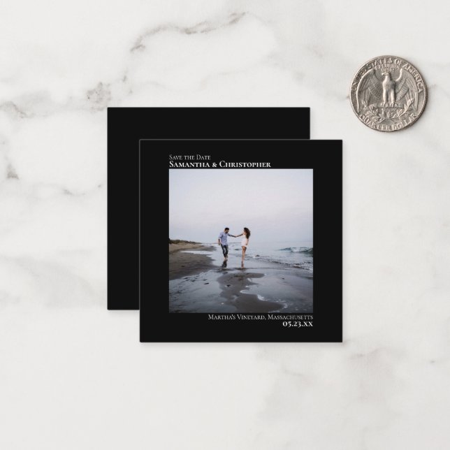 Simple Black Bröllop spara datum Photo Mini Anteckningskort (Fram/Back In Situ)