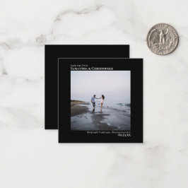 Simple Black Bröllop spara datum Photo Mini Anteckningskort