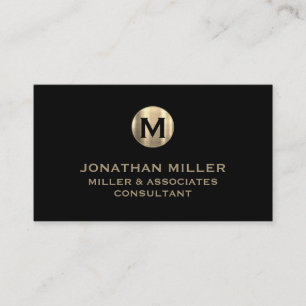 Simple Black Brushed Guld Monogram Visitkort