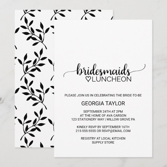 Simple Black Calligraphy Bridesmaids Luncheon Inbjudningar (Fram/baksida)