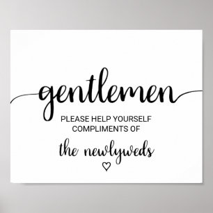 Simple Black Calligraphy-herrar Bathroom-tecken Poster