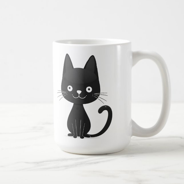 Simple Black Cat Illustration Cute Kawaii Cat Kaffemugg (Höger)