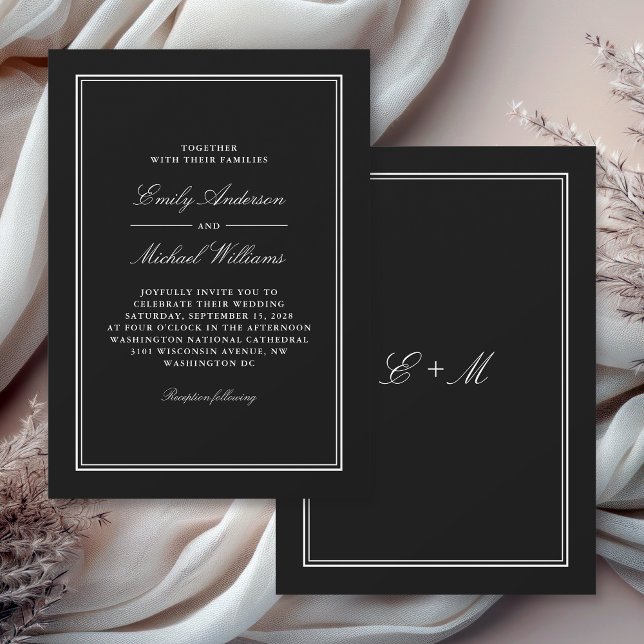 Simple Black Classic Elegant bröllop Inbjudningar (Available in both printed and paperless digital download formats!)