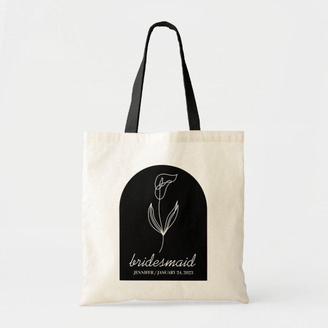 Simple Black Classy Botanical Lily Bridesmaid Tygkasse (Framsidan)