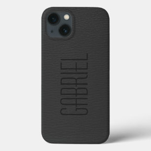 Simple Black Faux Leather Se Monogram iPhone Cas
