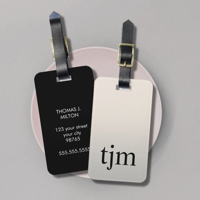 Simple Black Faux Silver Monogram Bagagebricka (Skapare uppladdad)