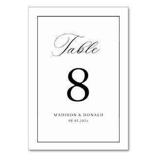 Simple black frame calligraphy table number bordsnummer