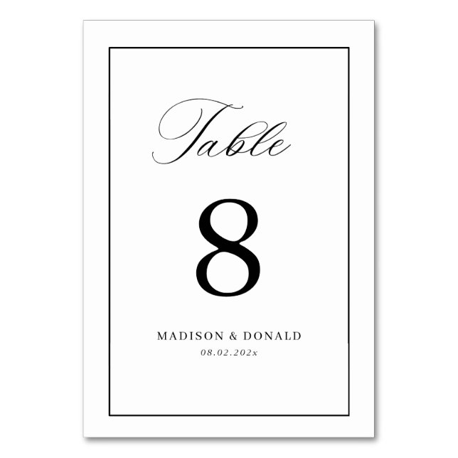 Simple black frame calligraphy table number bordsnummer (Framsidan)