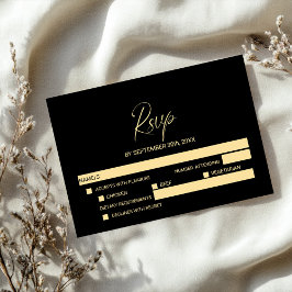 Simple Black Gold Wedding RSVP with Menu Options OSA Kort