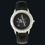 Simple Black Grått, Personlig Monogram Armbandsur<br><div class="desc">Simple Black Grått,  Personlig Monogram Watch. En enkel svart- och grått-modern design som skapar din egen anpassade monogramklocka</div>
