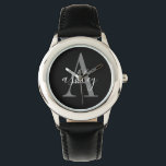 Simple Black Grått, Personlig Monogram Armbandsur<br><div class="desc">Simple Black Grått,  Personlig Monogram Watch. En enkel svart- och grått-modern design som skapar din egen anpassade monogramklocka</div>