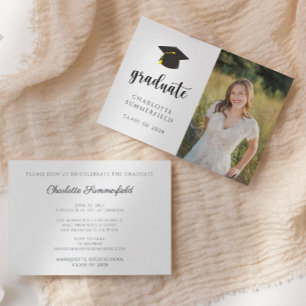 Simple Black Guld Studentmössa Tassel Inbjudningar