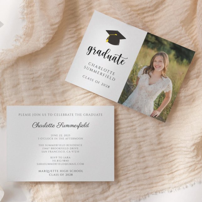 Simple Black Guld Studentmössa Tassel Inbjudningar (Skapare uppladdad)