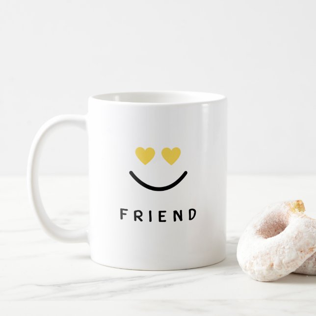 Simple Black Gult Smile "Friend" Kaffemugg (Med munk)