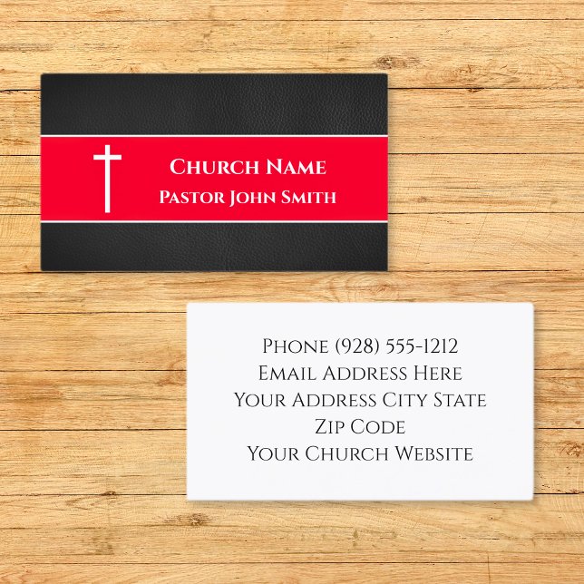 Simple Black Leather Grunge Christian Visitkort (Church Pastor BLACK Leather Christian Business Card
)