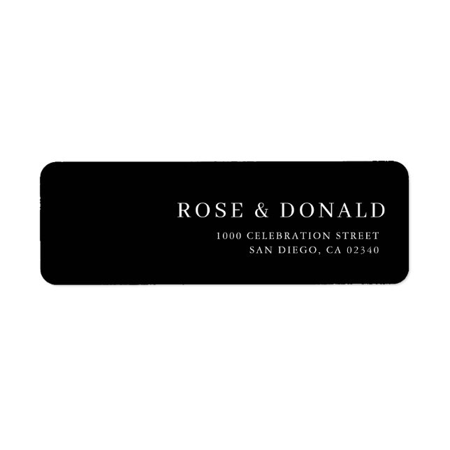 Simple black minimal custom wedding address label returadress etikett (Framsidan)