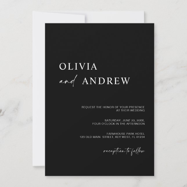 Simple Black Minimalist Wedding Invitation Inbjudningar (Framsida)