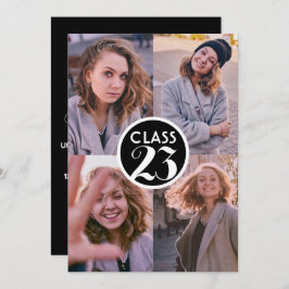 Simple Black Modern Minimal Studenten Photo Party Inbjudningar