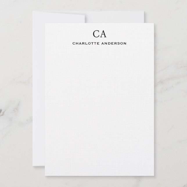 Simple Black Modern Monogram Initial Note Card Anteckningskort (Framsida)