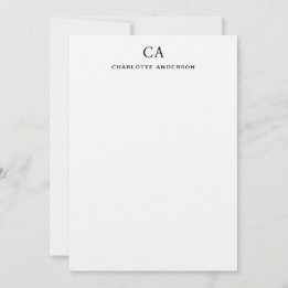 Simple Black Modern Monogram Initial Note Card Anteckningskort