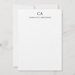 Simple Black Modern Monogram Initial Note Card Anteckningskort