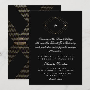 Simple Black Modern Monogram Script Guld Inbjudningar