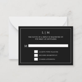 Simple Black Monogram Elegant bröllop Anteckningskort