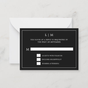 Simple Black Monogram Elegant bröllop Anteckningskort