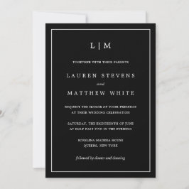 Simple Black Monogram Elegant bröllop Inbjudningar