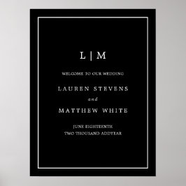 Simple Black Monogram Elegant bröllop Poster