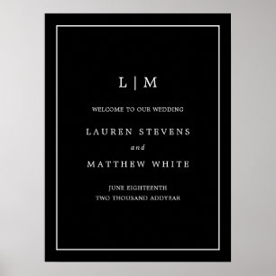 Simple Black Monogram Elegant bröllop Poster
