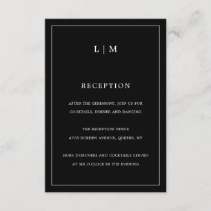 Simple Black Monogram Elegant bröllop Tilläggskort