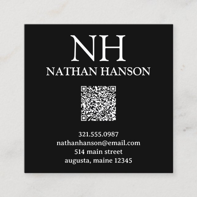 Simple Black Monogram Modern Fyrkantigt Visitkort (Framsida)