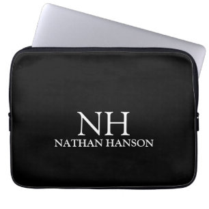 Simple Black Monogram Modern Laptop Fodral