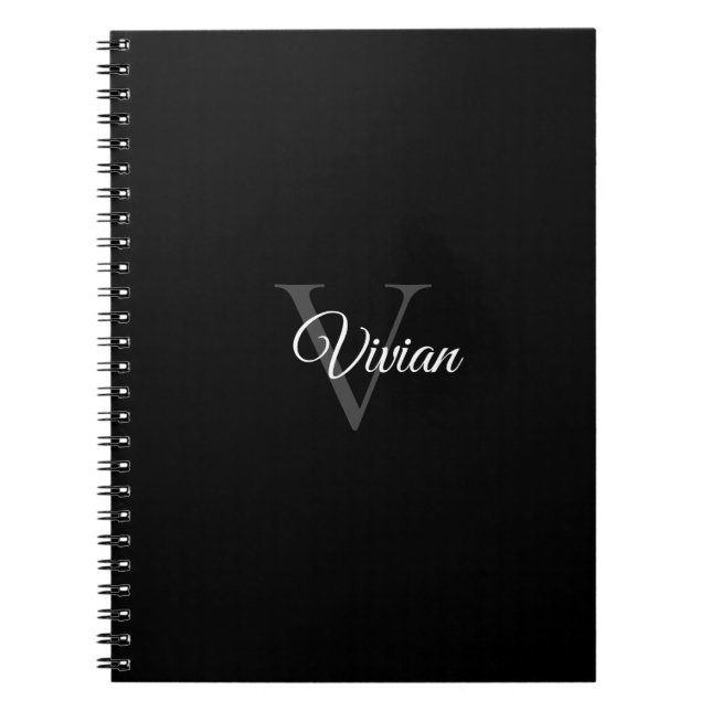 Simple Black Monogram Namn Anteckningsbok (Framsidan)