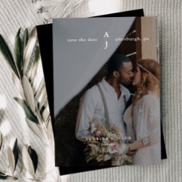 Simple Black Monogram Photo Bröllop Spara Datumet