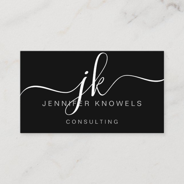 Simple Black Monogram Script Consultant Open Covid Visitkort (Framsida)