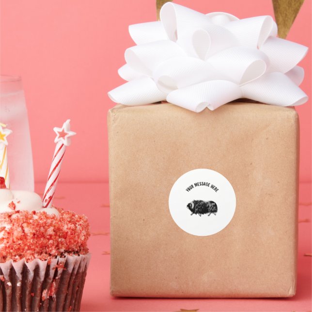 Simple Black Muskox Teckning Runt Klistermärke (Fest)