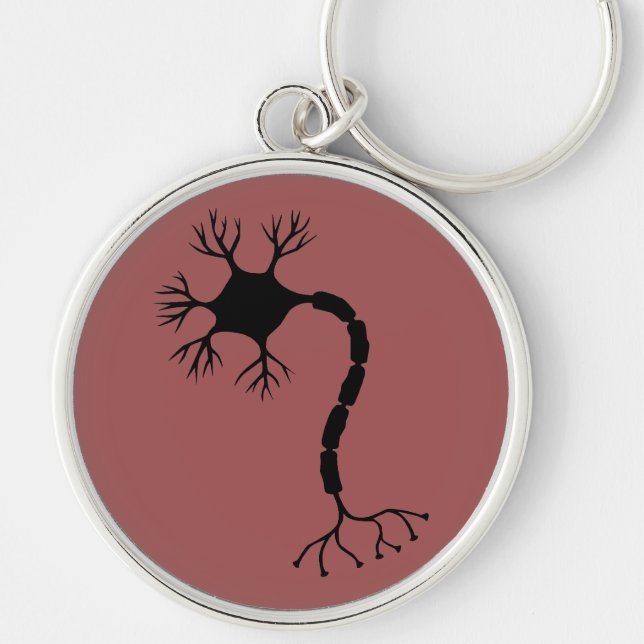 Simple Black Neuron Design Rund Silverfärgad Nyckelring (Framsidan)