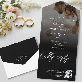 Simple Black Newlyed Photo QR-kod Bröllop