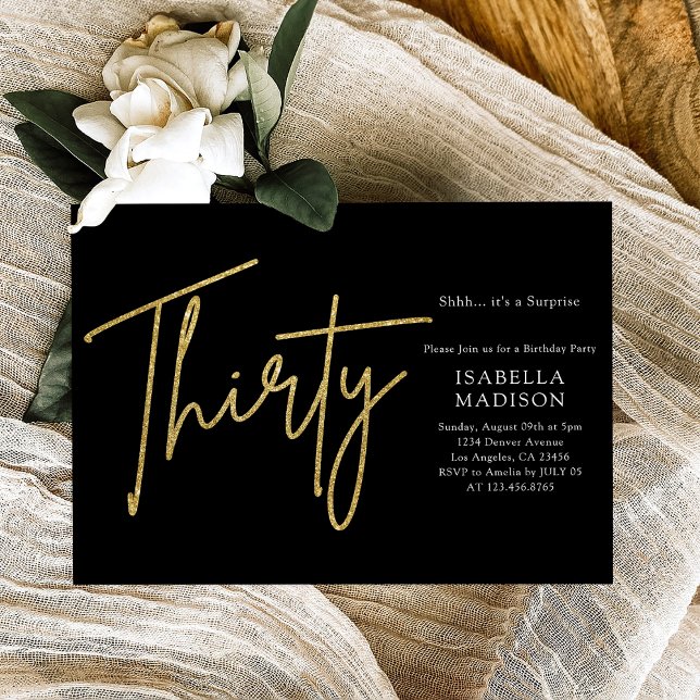 Simple Black och Guld Glitter 30års födelsedag Inbjudningar (Simple Black and Gold Glitter 30th Birthday Invitation
)