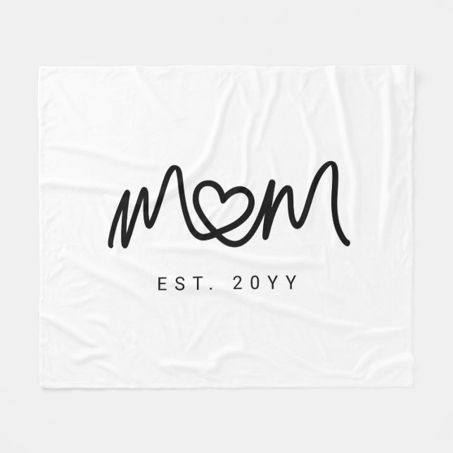 Simple Black Script Heart New Mom Established Fleecefilt (Framsidan (Horisontell))